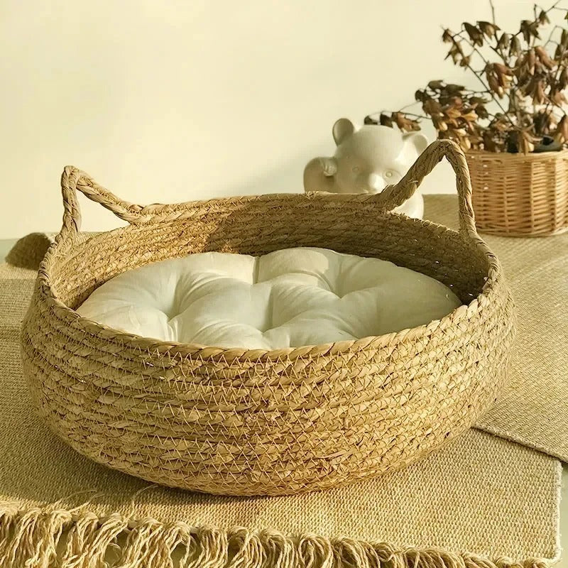 Cama Ninho de Vime Natural para Gatos