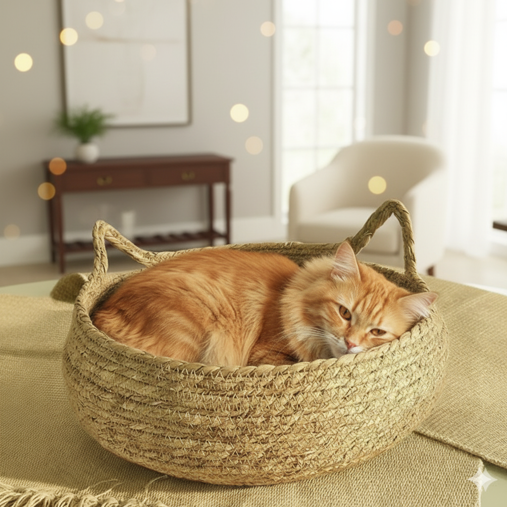 Cama Ninho de Vime Natural para Gatos